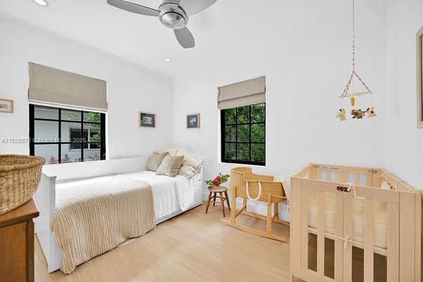Bedroom, Interior, Pendant Lights, Recessed Lighting, Wood Texture Flooring