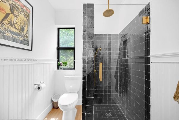 Bathroom, Glass Shower, Interior, Wood Texture Flooring