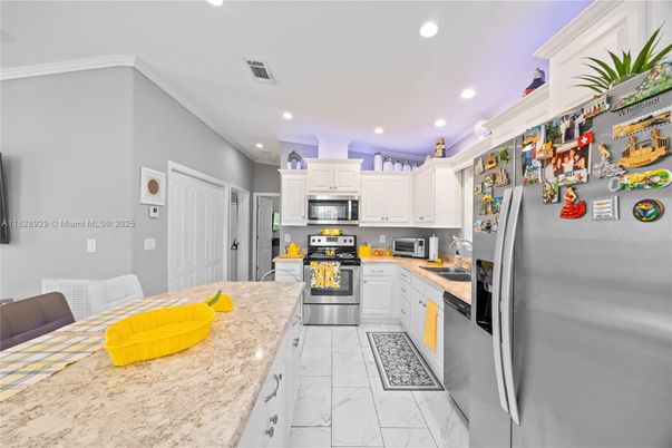 Interior, Kitchen, Marble, Recessed Lighting, Stainless Steel Appliances