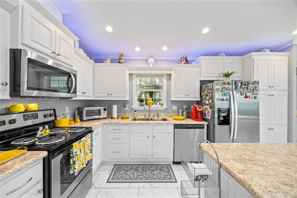 Interior, Kitchen, Marble, Recessed Lighting, Stainless Steel Appliances