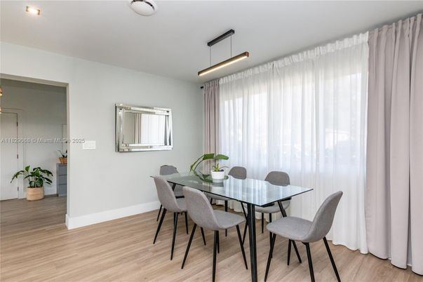 Dining room, Interior, Pendant Lights, Recessed Lighting, Wood Texture Flooring