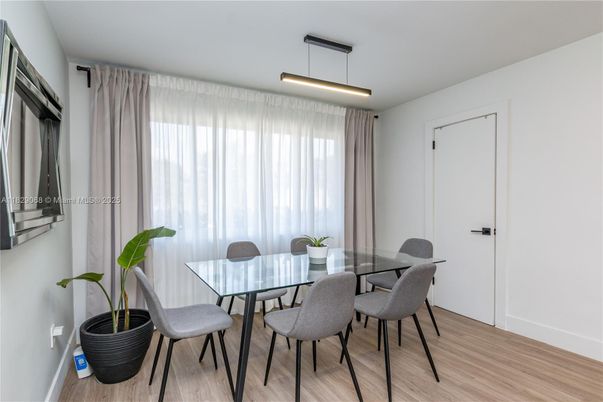 Dining room, Interior, Pendant Lights, Wood Texture Flooring