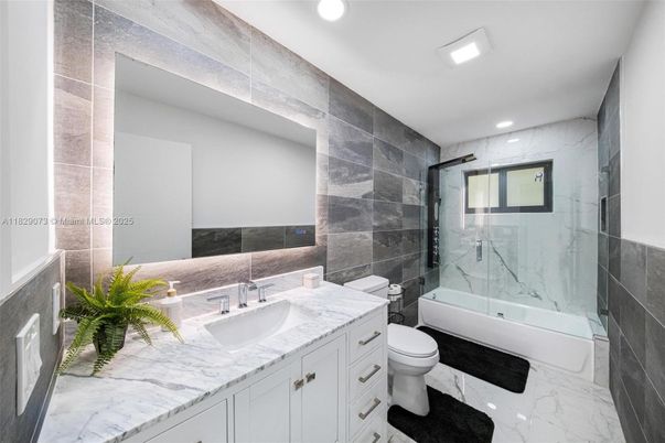 Bathroom, Glass Shower, Interior, Marble, Marble Walls, Recessed Lighting