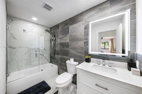 Bathroom, Glass Shower, Interior, Marble Walls, Recessed Lighting