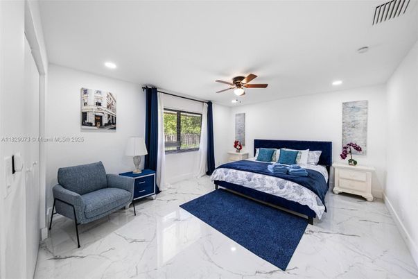 Bedroom, Interior, Marble, Recessed Lighting