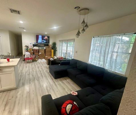 Interior, Living room, Pendant Lights, Recessed Lighting, Wood Texture Flooring