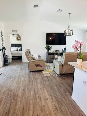 Bedroom, Interior, Pendant Lights, Wood Texture Flooring