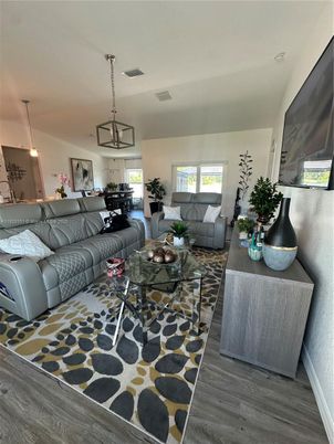 Interior, Living room, Pendant Lights, Wood Texture Flooring