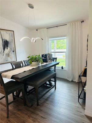 Dining room, Interior, Pendant Lights, Wood Texture Flooring
