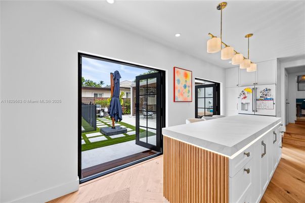 Interior, Kitchen, Pendant Lights, Recessed Lighting, Wood Texture Flooring