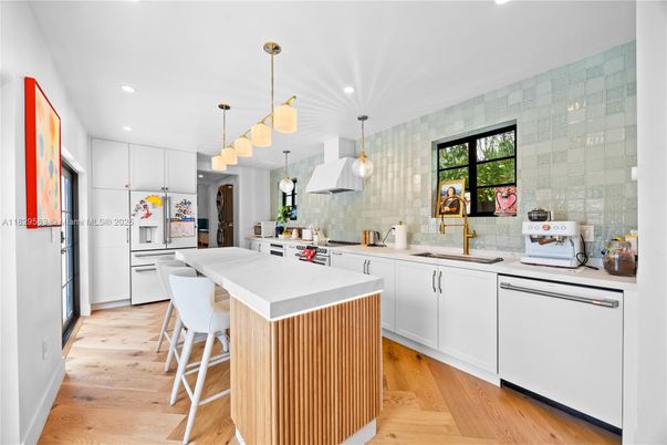 Interior, Kitchen, Pendant Lights, Recessed Lighting, Wood Texture Flooring