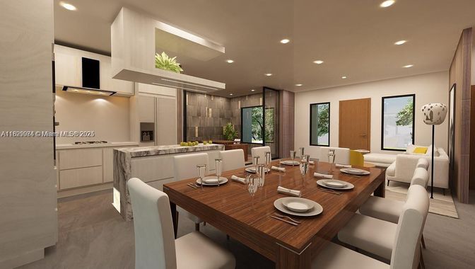 Dining room, Interior, Kitchen, Recessed Lighting