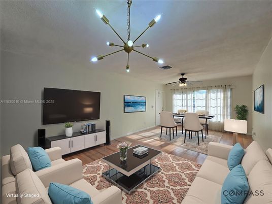 Dining room, Interior, Living room, Pendant Lights, Wood Texture Flooring