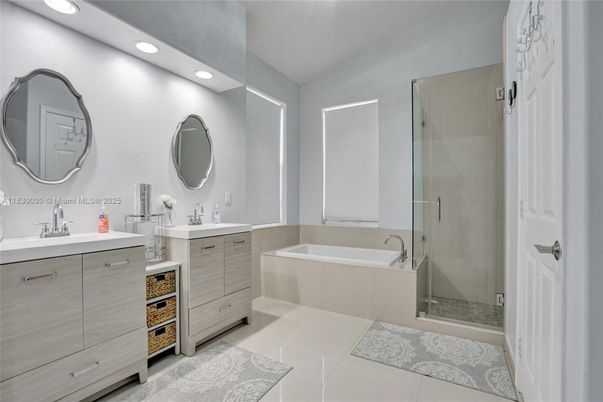 Bathroom, Dual Sink Vanities, Glass Shower, Interior, Recessed Lighting