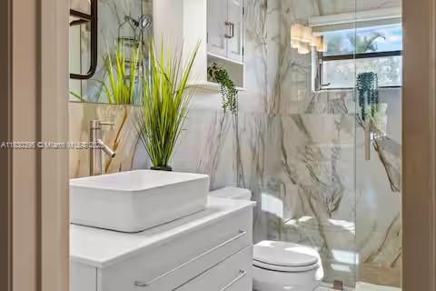 Bathroom, Glass Shower, Interior, Marble Walls