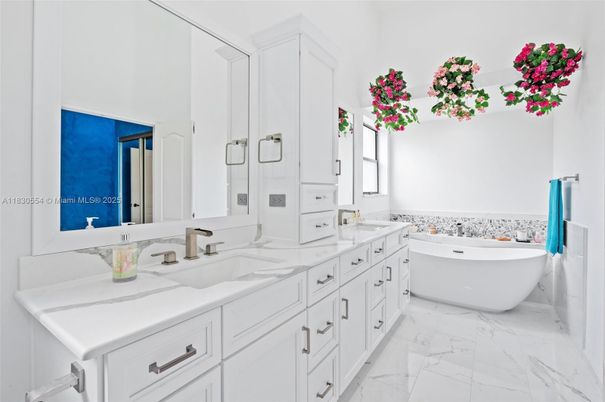 Bathroom, Dual Sink Vanities, Free Standing Baths, Interior, Marble