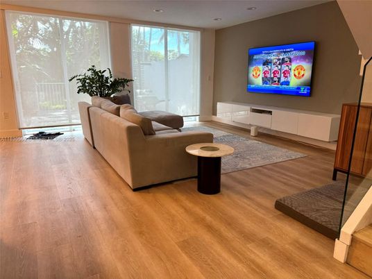 Interior, Living room, Recessed Lighting, Wood Texture Flooring