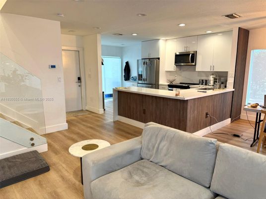 Interior, Kitchen, Living room, Recessed Lighting, Wood Texture Flooring