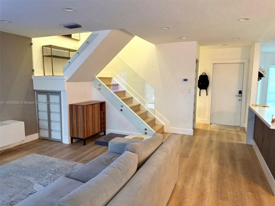 Interior, Living room, Recessed Lighting, Wood Texture Flooring