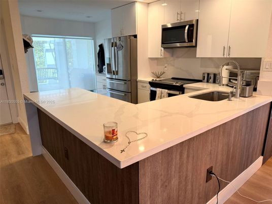 Interior, Kitchen, Marble Walls, Wood Texture Flooring