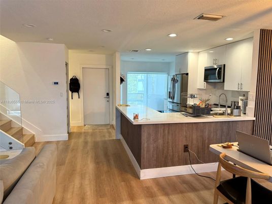 Interior, Kitchen, Recessed Lighting, Wood Texture Flooring