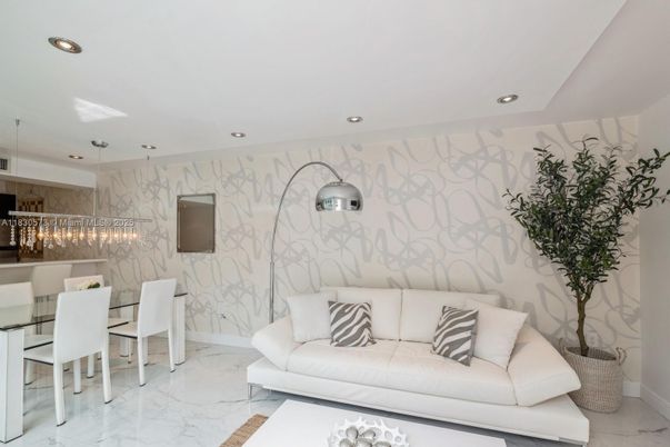 Dining room, Interior, Kitchen, Living room, Marble, Marble Walls, Pendant Lights, Recessed Lighting