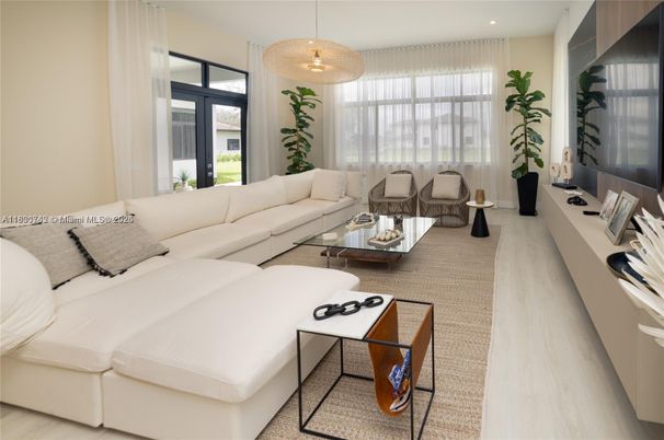 Interior, Living room, Pendant Lights, Recessed Lighting, Wood Texture Flooring