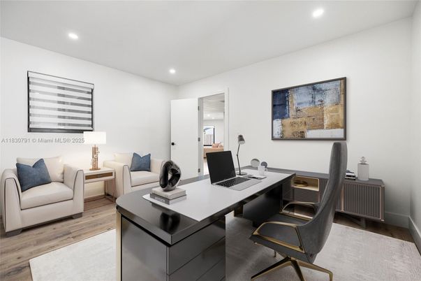 Home Office, Interior, Recessed Lighting, Wood Texture Flooring