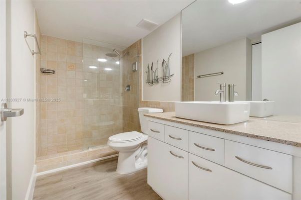 Bathroom, Glass Shower, Interior, Wood Texture Flooring