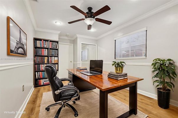Home Office, Interior, Recessed Lighting, Wood Texture Flooring