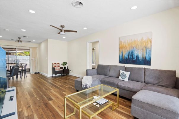 Dining room, Interior, Living room, Recessed Lighting, Wood Texture Flooring