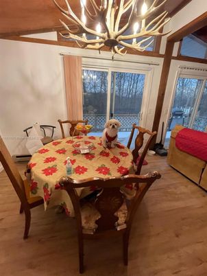 Chandelier, Dining room, Interior, Wood Texture Flooring