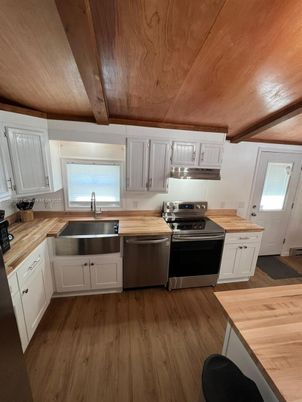 Interior, Kitchen, Stainless Steel Appliances, Wooden Ceilings, Wood Texture Flooring