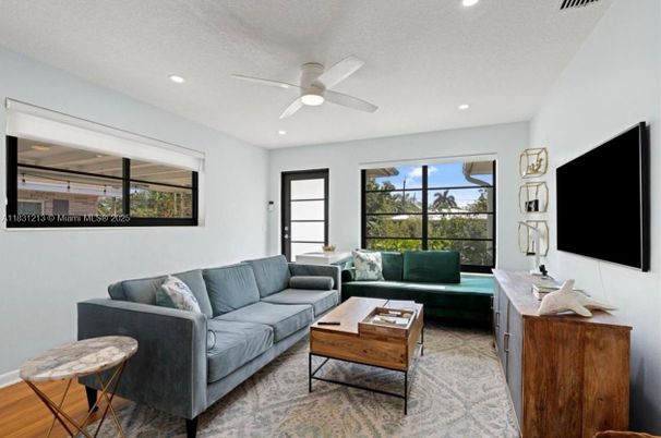 Interior, Living room, Recessed Lighting, Wood Texture Flooring