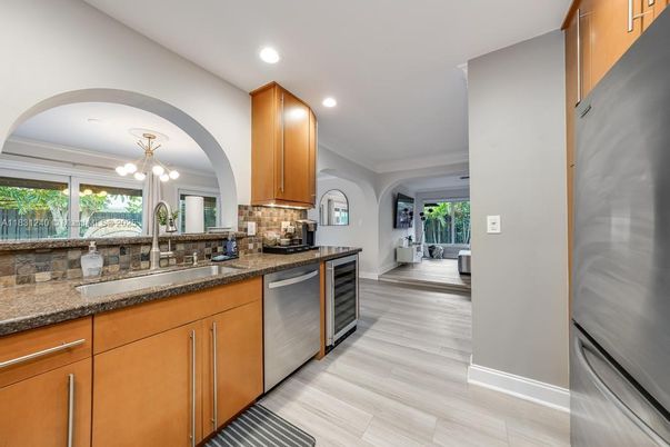 Interior, Kitchen, Pendant Lights, Recessed Lighting, Wood Texture Flooring