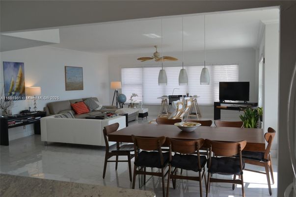 Dining room, Interior, Living room, Marble, Pendant Lights