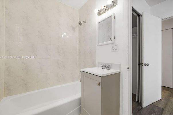 Bathroom, Interior, Marble Walls, Wood Texture Flooring