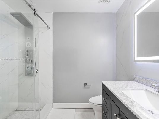 Bathroom, Glass Shower, Interior, Marble Walls