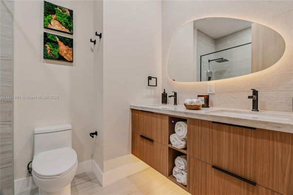 Bathroom, Dual Sink Vanities, Interior, Wood Texture Flooring