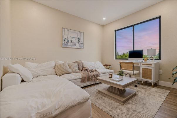 Bedroom, Home Office, Interior, Living room, Recessed Lighting, Wood Texture Flooring