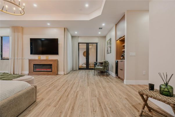 Fireplace, Interior, Recessed Lighting, Wood Texture Flooring