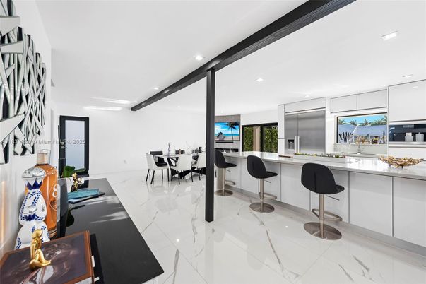Dining room, Interior, Kitchen, Marble, Recessed Lighting, Stainless Steel Appliances, Water