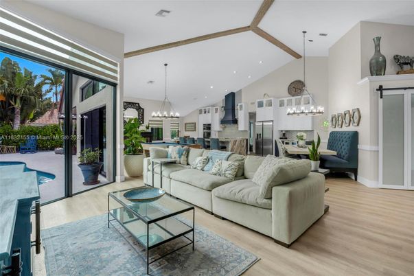 Interior, Kitchen, Living room, Pendant Lights, Recessed Lighting, Stainless Steel Appliances, Wood Texture Flooring