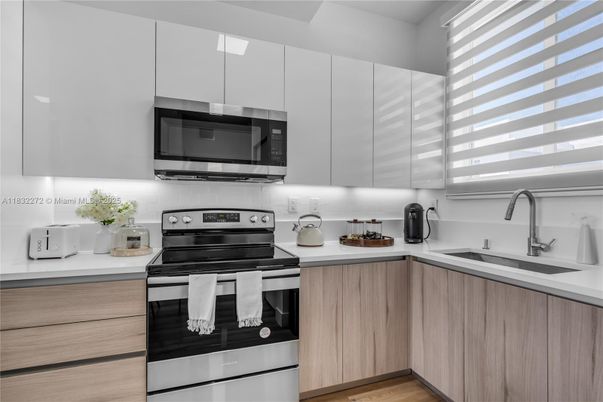 Interior, Kitchen, Stainless Steel Appliances, Wood Texture Flooring