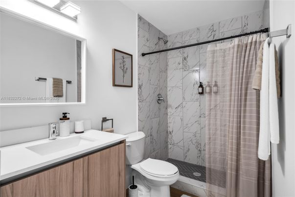 Bathroom, Interior, Marble Walls, Wood Texture Flooring