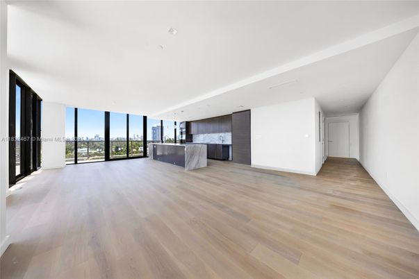 Empty room, Interior, Kitchen, Recessed Lighting, Wood Texture Flooring