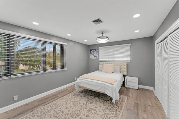 Bedroom, Interior, Recessed Lighting, Wood Texture Flooring