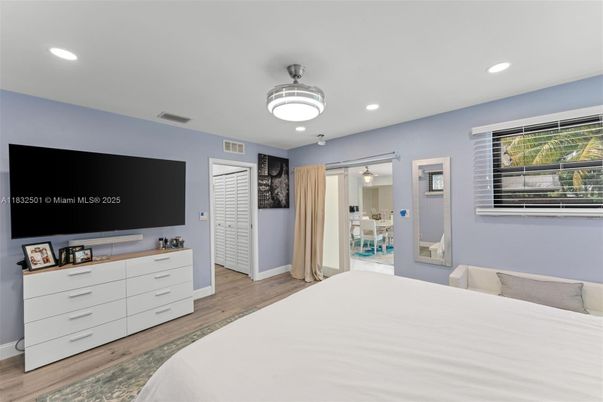 Bedroom, Interior, Recessed Lighting, Wood Texture Flooring