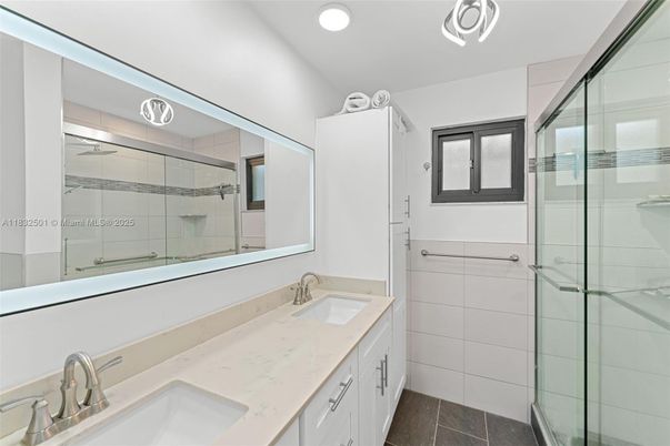 Bathroom, Dual Sink Vanities, Glass Shower, Interior, Recessed Lighting