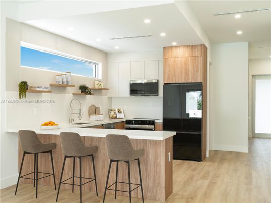 Interior, Kitchen, Recessed Lighting, Wood Texture Flooring